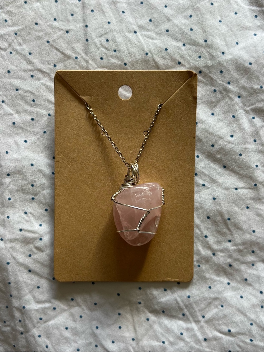 Wire-Wrapped Rose Quartz Pendant Necklace in Soft Pink